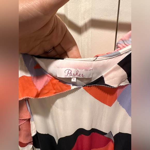 Parker Kam Abstract-Print Silk 100% Asymmetric Resort Wedding Fairy Dress,S - Picture 4 of 11